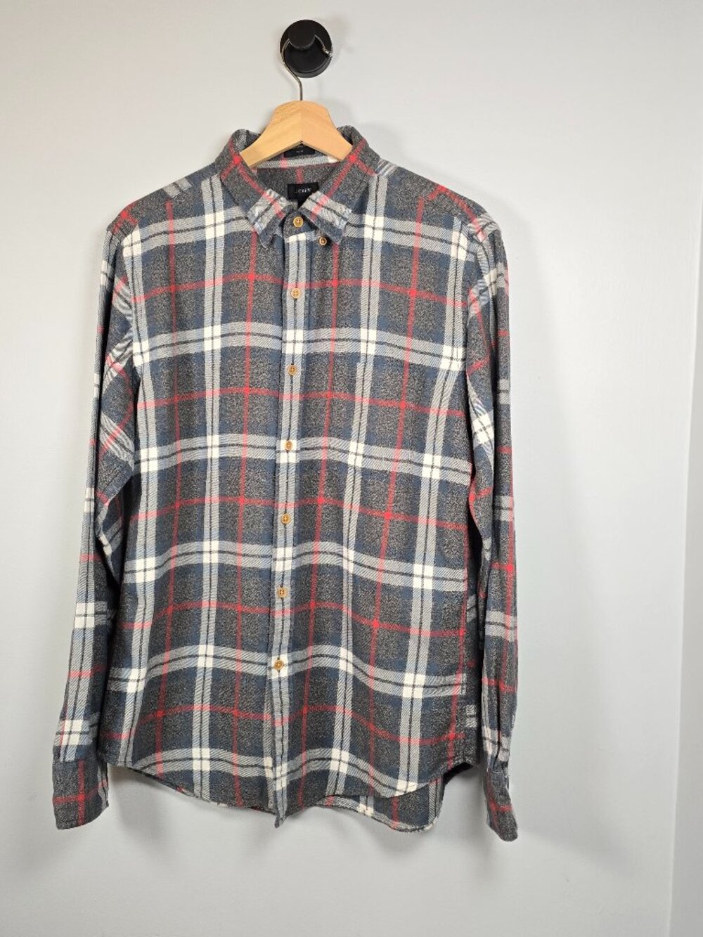 j.crew Men's slim fit flannel long sleeve shirt Cotton tartan pattern sz L